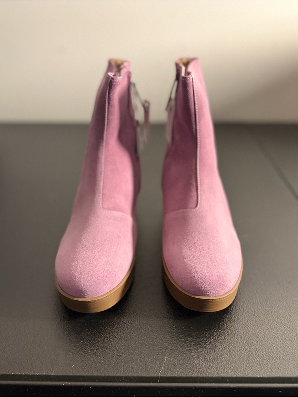 Suede Pink Platform Ankle Booties with Side Zip